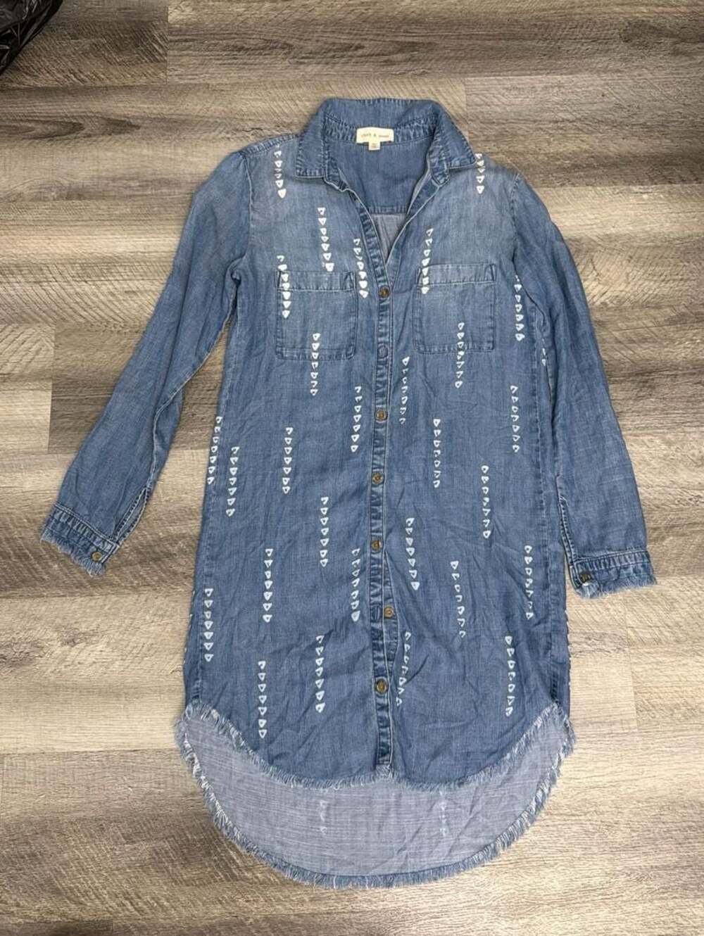 Cloth & Stone Anthropologie Long Sleeve  Denim Shirt Dress Raw Hem